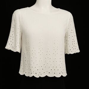 Japna White Flutter Sleeve Crop Top Blouse Small